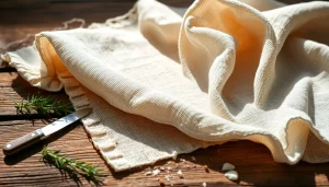 Gebruik van kaasdoek voor het maken van zelfgemaakte kaas in een natuurlijke omgeving.