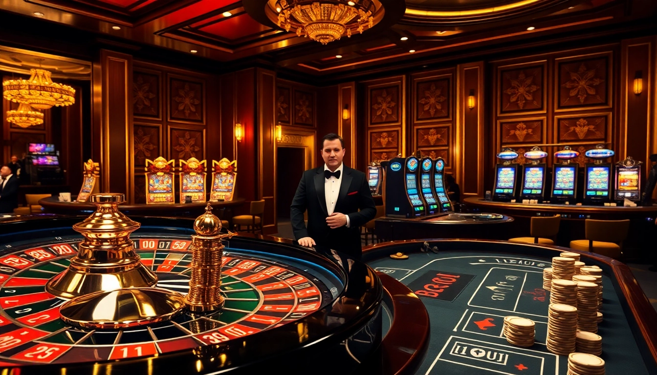 Exciting casino atmosphere with 11UU-themed poker chips and roulette wheel, showcasing luxury.