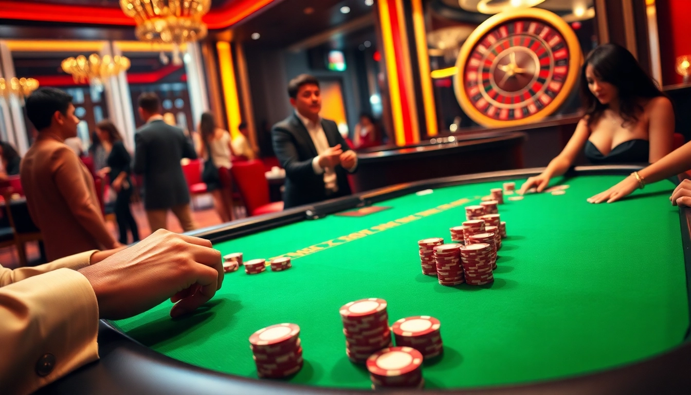 Experience the thrill of gambling as players magrehistro at an upscale casino poker table.