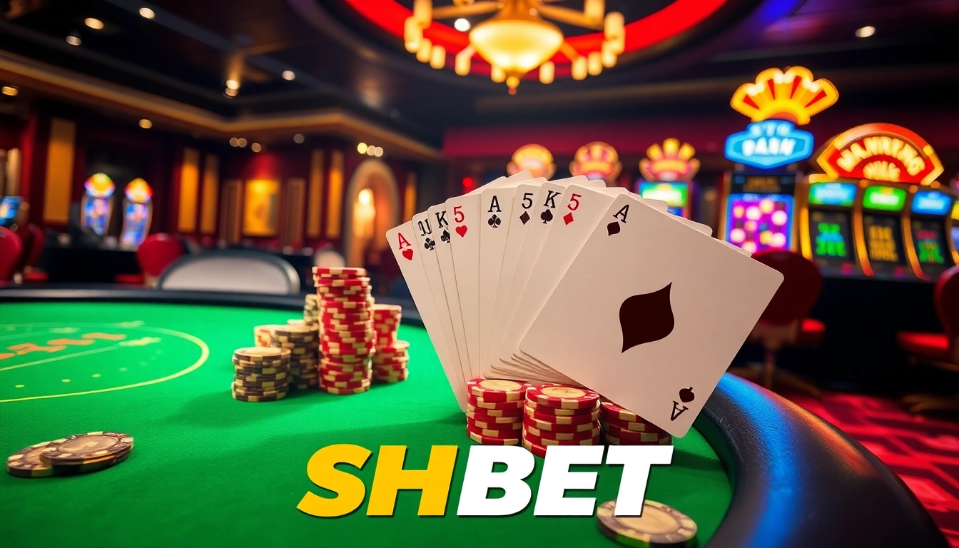 Players engaging in a thrilling SHBET casino experience with vibrant tables and luxury ambiance.