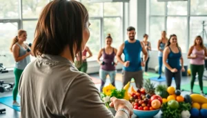 Engaging fitness session showcasing healthy foods and exercises focused on reducing visceral fat.