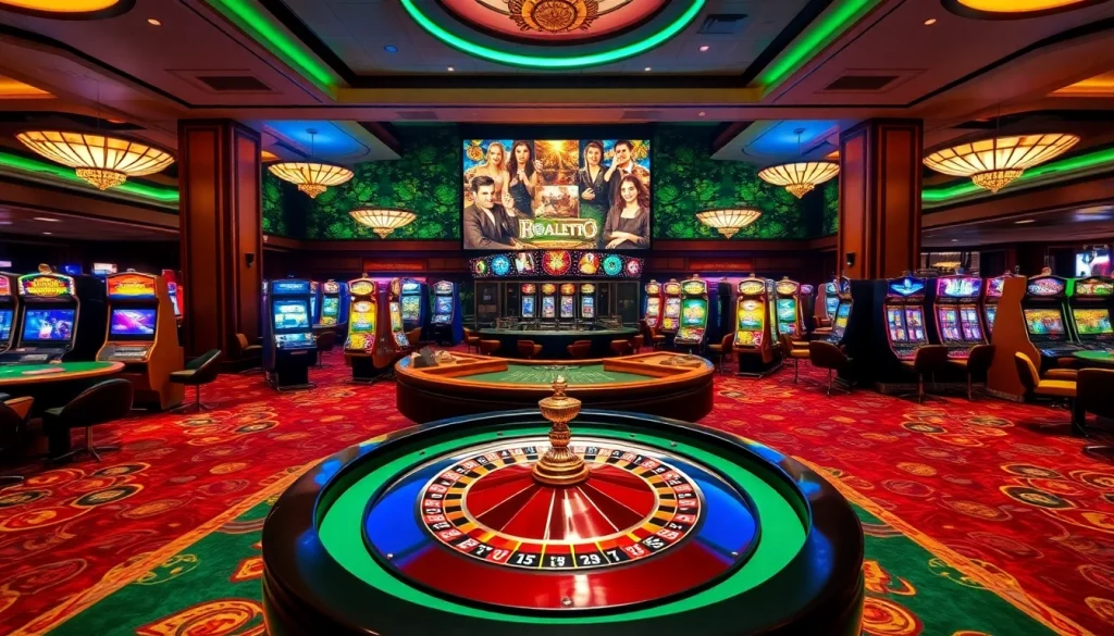 Players at the Rio Grande Casino excitedly place bets at a roulette table amidst vibrant, luxury casino interiors.