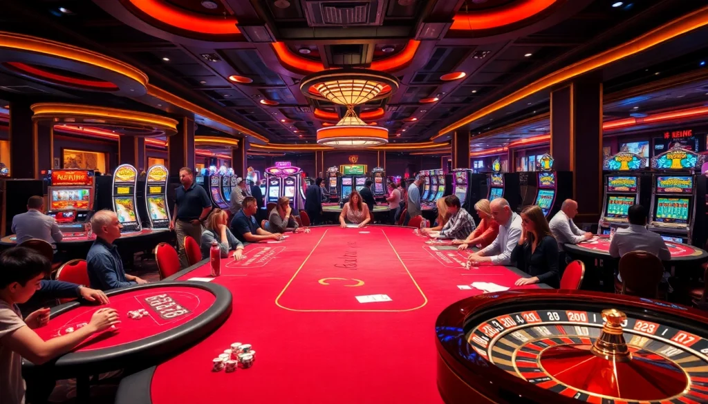 Players enjoying a high-stakes game at 79king casino with vibrant slots and roulette.
