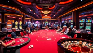 Players enjoying a high-stakes game at 79king casino with vibrant slots and roulette.