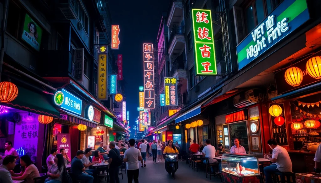 Experience the vibrant 하노이밤문화 with lively bars and colorful street scenes.