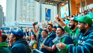 Showcasing sportsbooks in New Brunswick through enthusiastic fans celebrating sports wins.