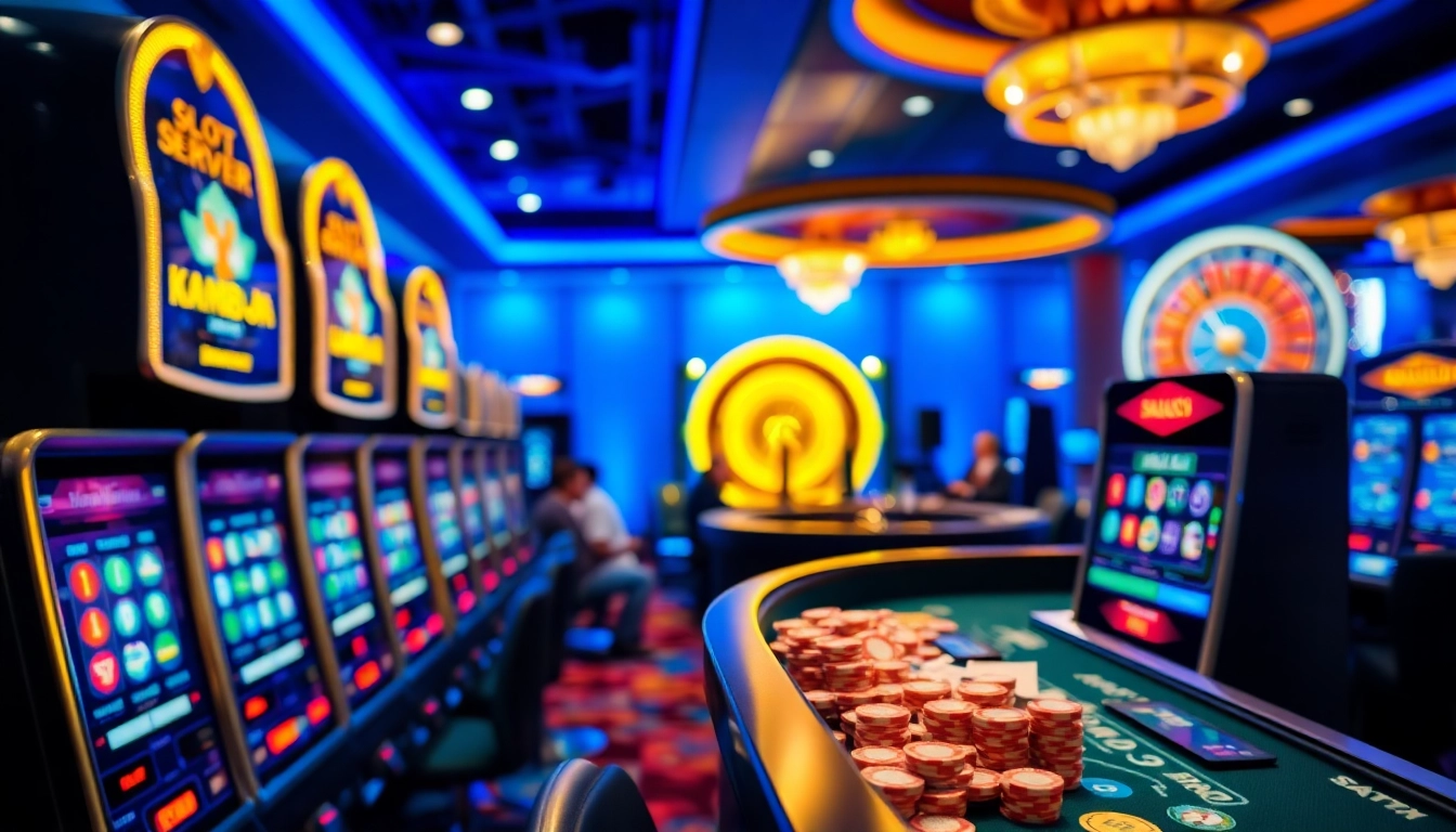 Engaging scene of slot server kamboja featuring vibrant slot machines and exciting casino ambiance.