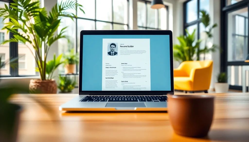 Build professional resumes effortlessly with our Resume Builder in a modern office setting.