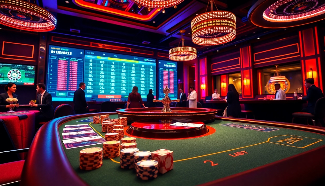 Exciting casino atmosphere showcasing games at https://jun88ld.com/ with vibrant tables, chips, and engaging players.