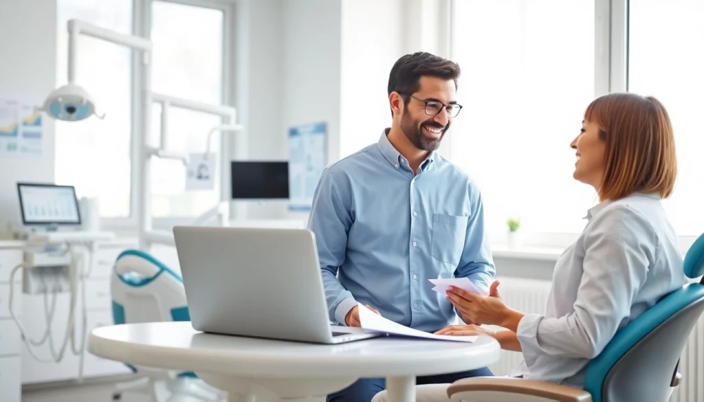 Engaging session with a dental consultant Maryland in a modern dental office setting, promoting personalized strategies.