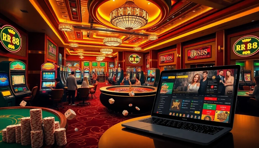 Engaging gamblers at RR 88 casino tables, showcasing chips and vibrant atmosphere.