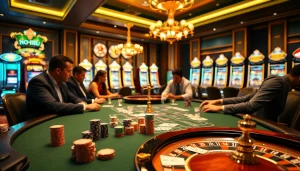 Experience the excitement of "no hu" at a luxurious casino with colorful chips and engaging players.