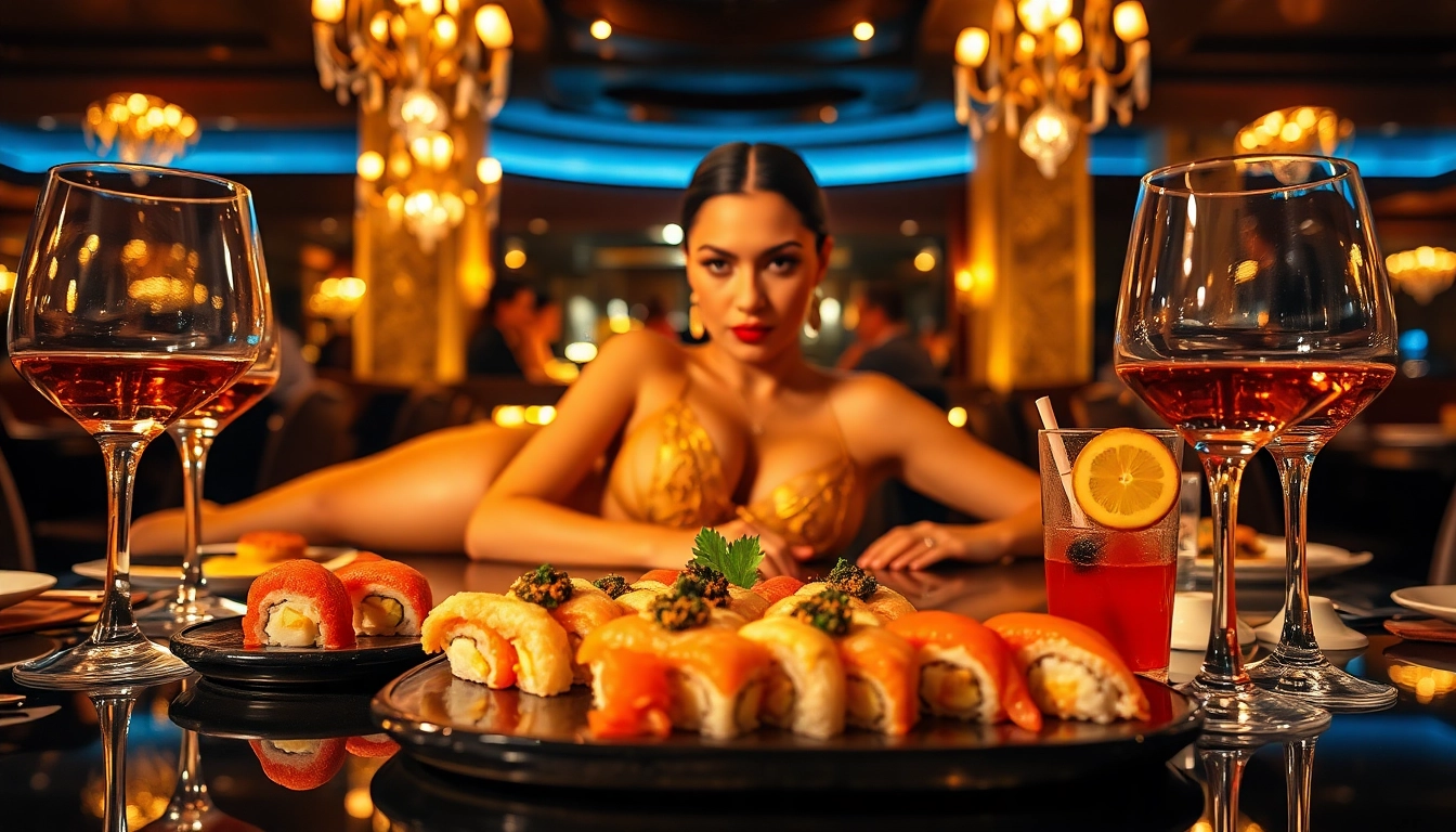 Indulge in Body sushi experience at Club Noir with exquisite sushi on a model, showcasing luxury and nightlife.