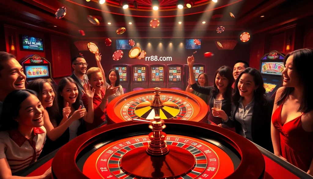 Excited players engaging in a roulette game at rr88.com, showcasing the thrill of online gambling.