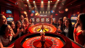 Excited players engaging in a roulette game at rr88.com, showcasing the thrill of online gambling.