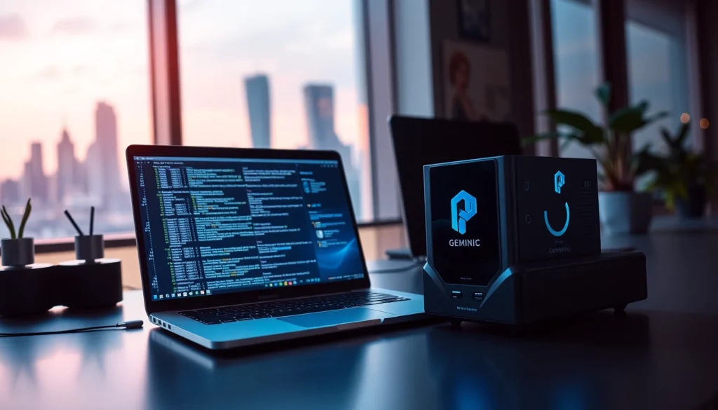 Showcasing Gemini 3 Pro in a tech workspace with coding interface.