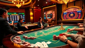 Experience the excitement of da ga gameplay amidst a vibrant casino atmosphere with dynamic players and elegant tables.