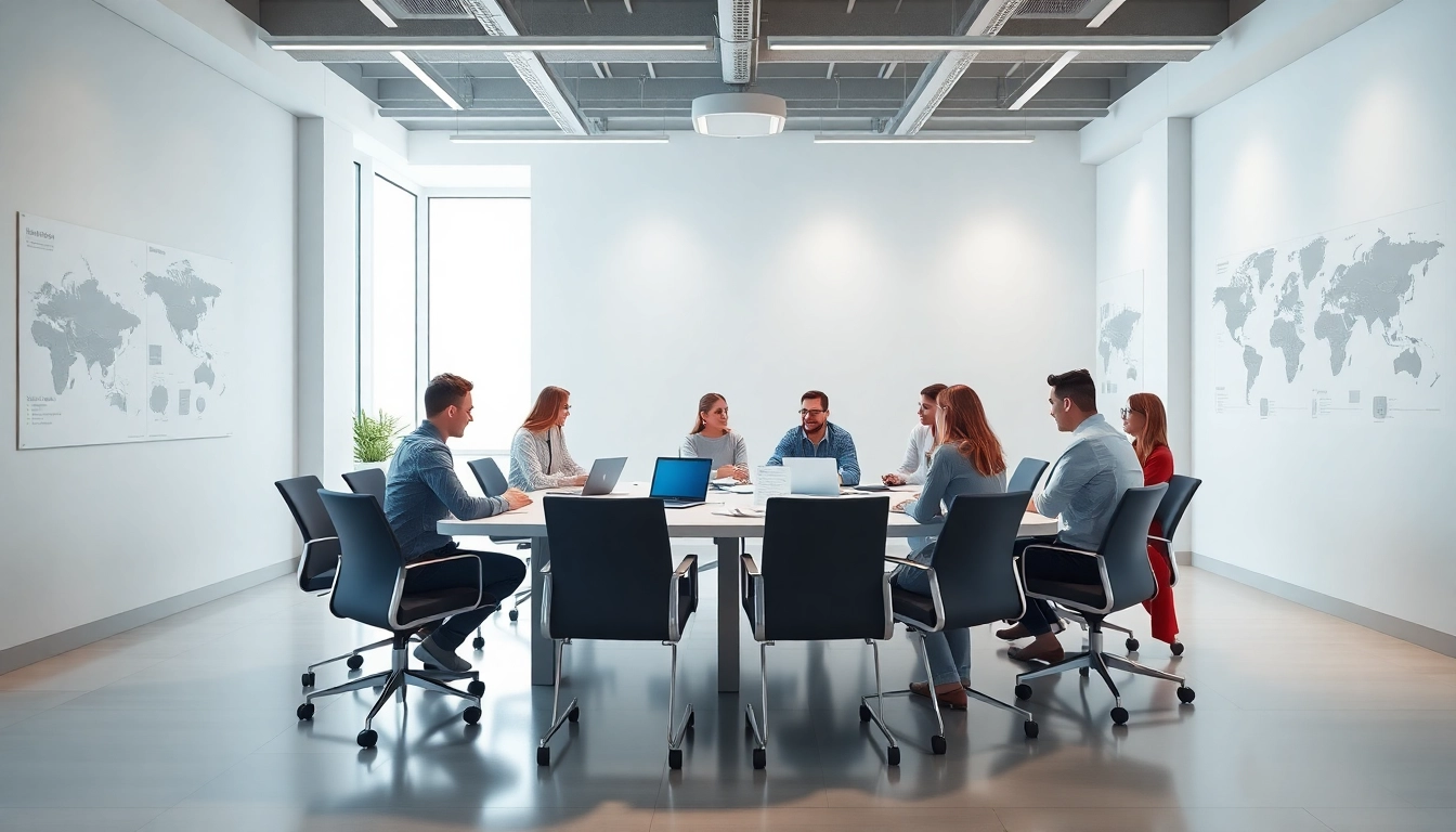 Des professionnels de l'agence de traduction collaborant dans un cadre de bureau moderne.