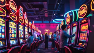 Slot deposit pulsa gaming setup with players enjoying the excitement of online slots.