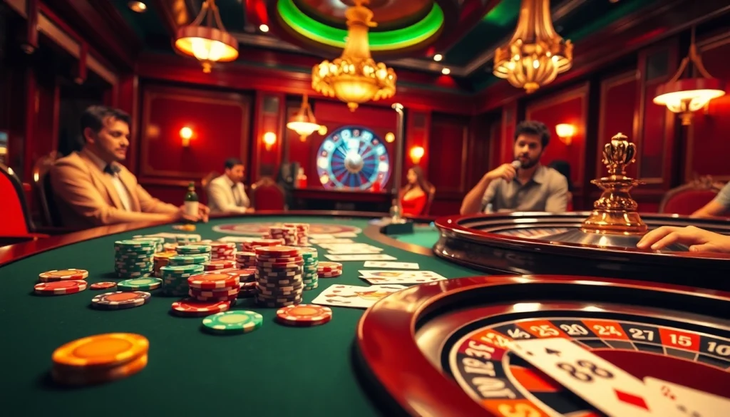 Experience the thrilling atmosphere of AF88 with players at a vibrant poker table, chips, and cards.