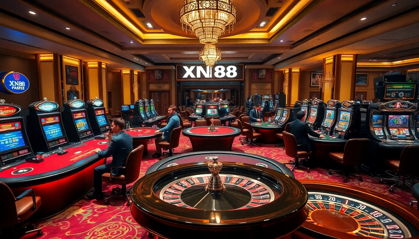 Players engage passionately in various casino games highlighting XN88's thrilling gambling experience.