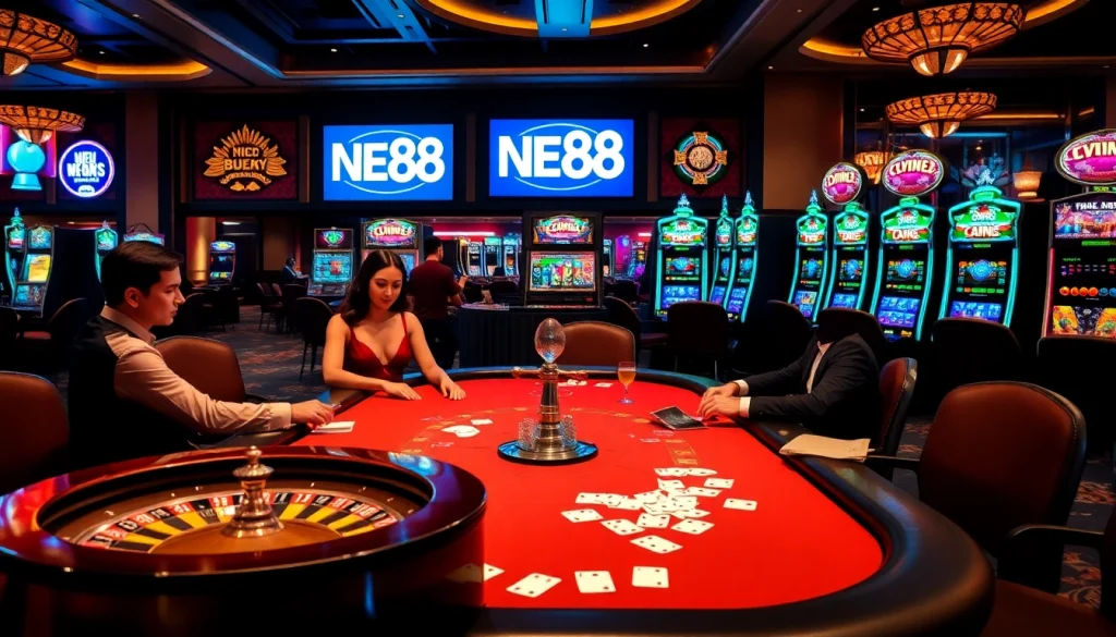 Players enjoy high-stakes poker and excitement at the NEW88 casino table.