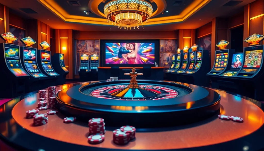 Exciting online gambling experience at kuwin com with poker chips and a roulette table.