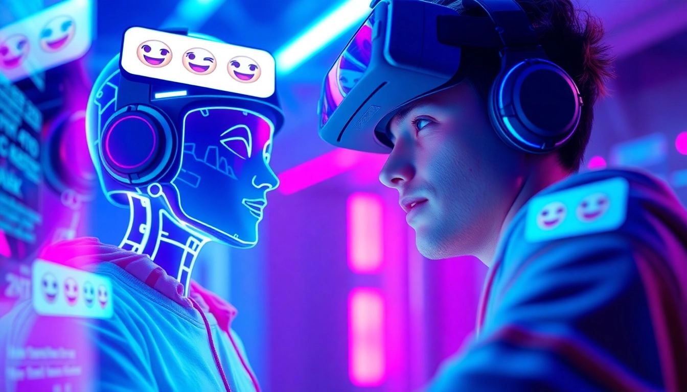 Engaging NSFW character AI interaction with vibrant digital elements and a futuristic interface.