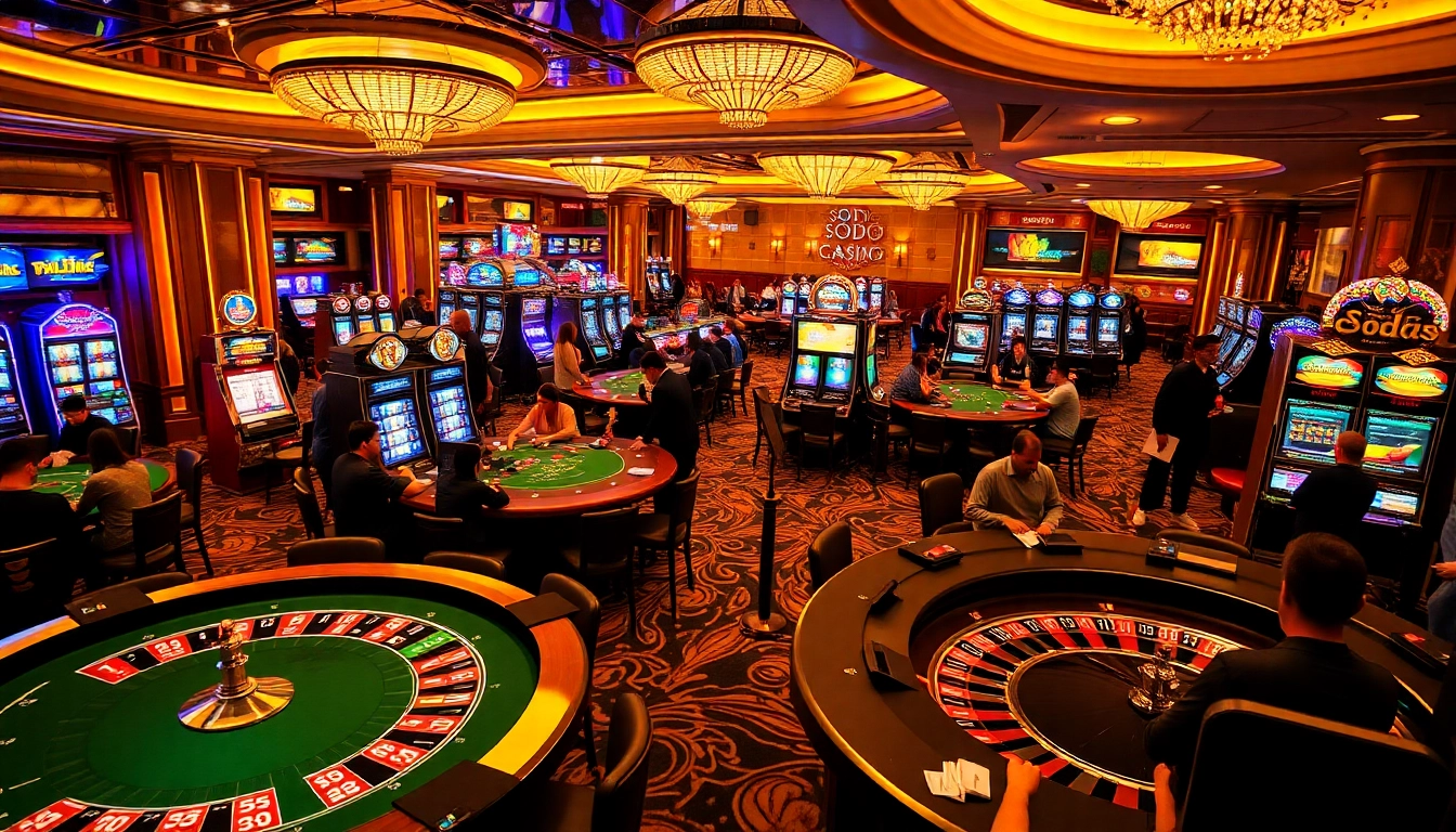SODO Casino gaming floor filled with players enjoying poker, roulette, and vibrant slot machines.