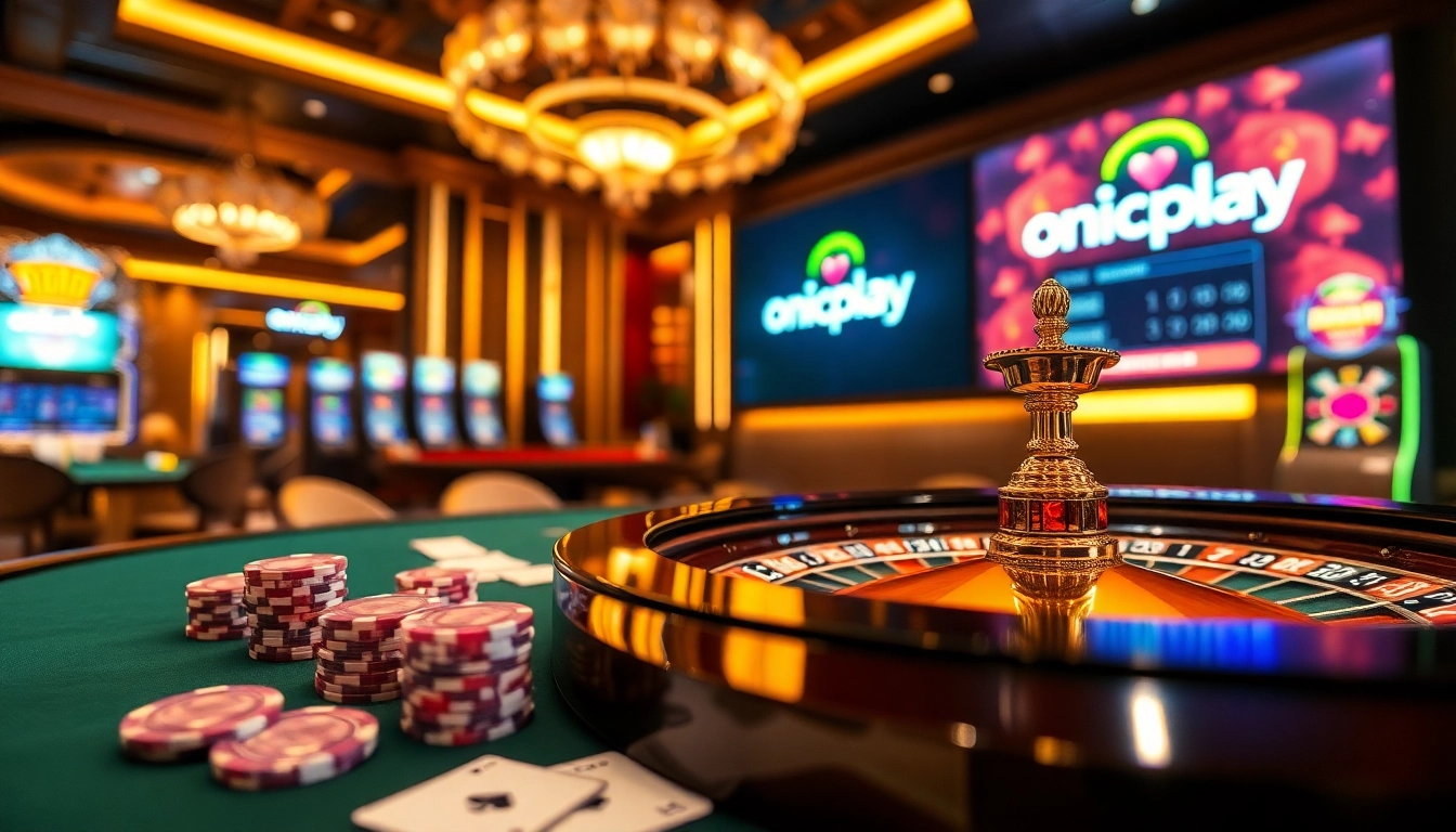 Enjoy seamless onicplay login experience with vibrant casino tables and exciting gaming elements.