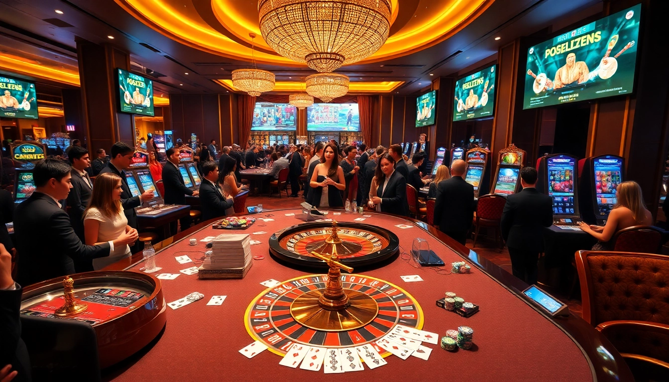 Experience thrill at rr88 gratis with vibrant casino gaming featuring roulette tables, poker chips, and digital screens.