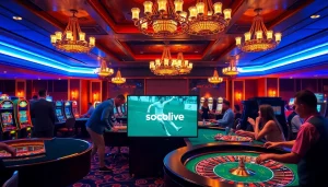 Socolive watch party with lively gamblers at a luxurious casino table.