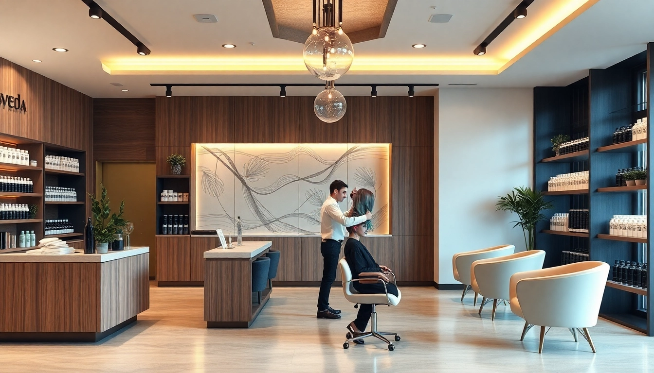 Aveda salon san diego showcasing a modern interior with eco-friendly decor and professional hairstylists.