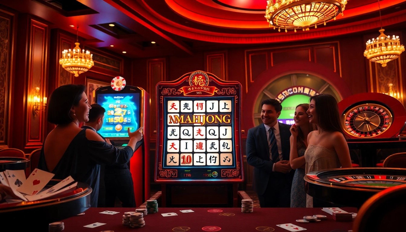 Rasakan sensasi demo mesin slot Mahjong dengan para pemain yang menikmati lingkungan kasino interaktif.