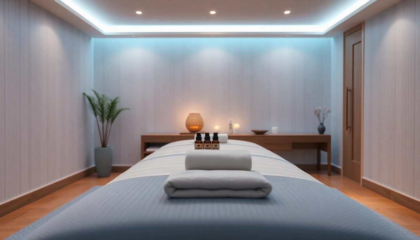 Luxury 출장마사지 setting with calming decor and essential oils for a premium experience.