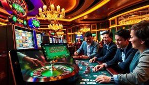 Players enjoying exciting games at GO88 casino, showcasing vibrant slot machines and poker tables.