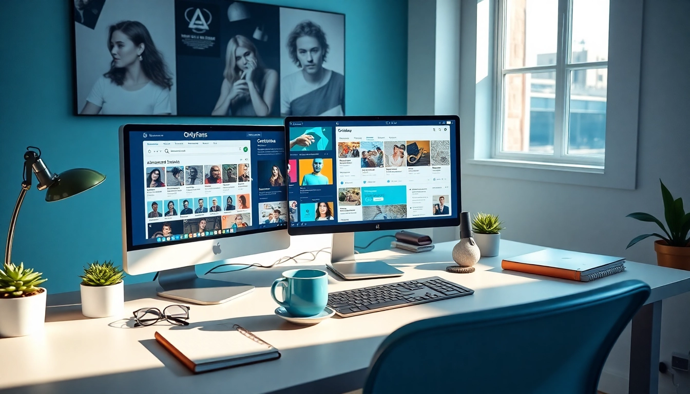 OnlyFans Search workspace with digital content displays, inviting atmosphere.