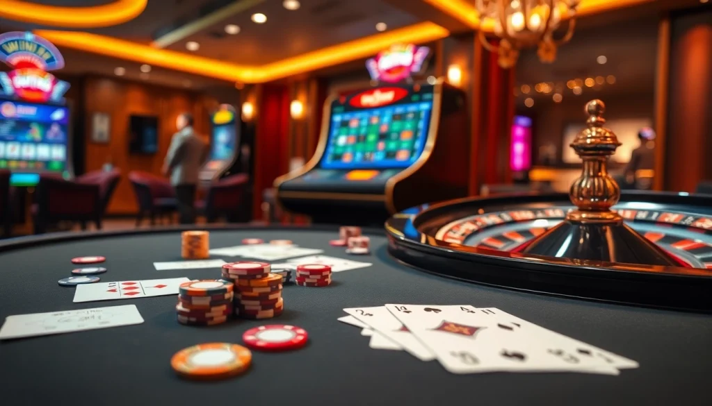 Experience the excitement of casino gaming at https://okwin.blog with luxurious tables, colorful chips, and vibrant slot machines.