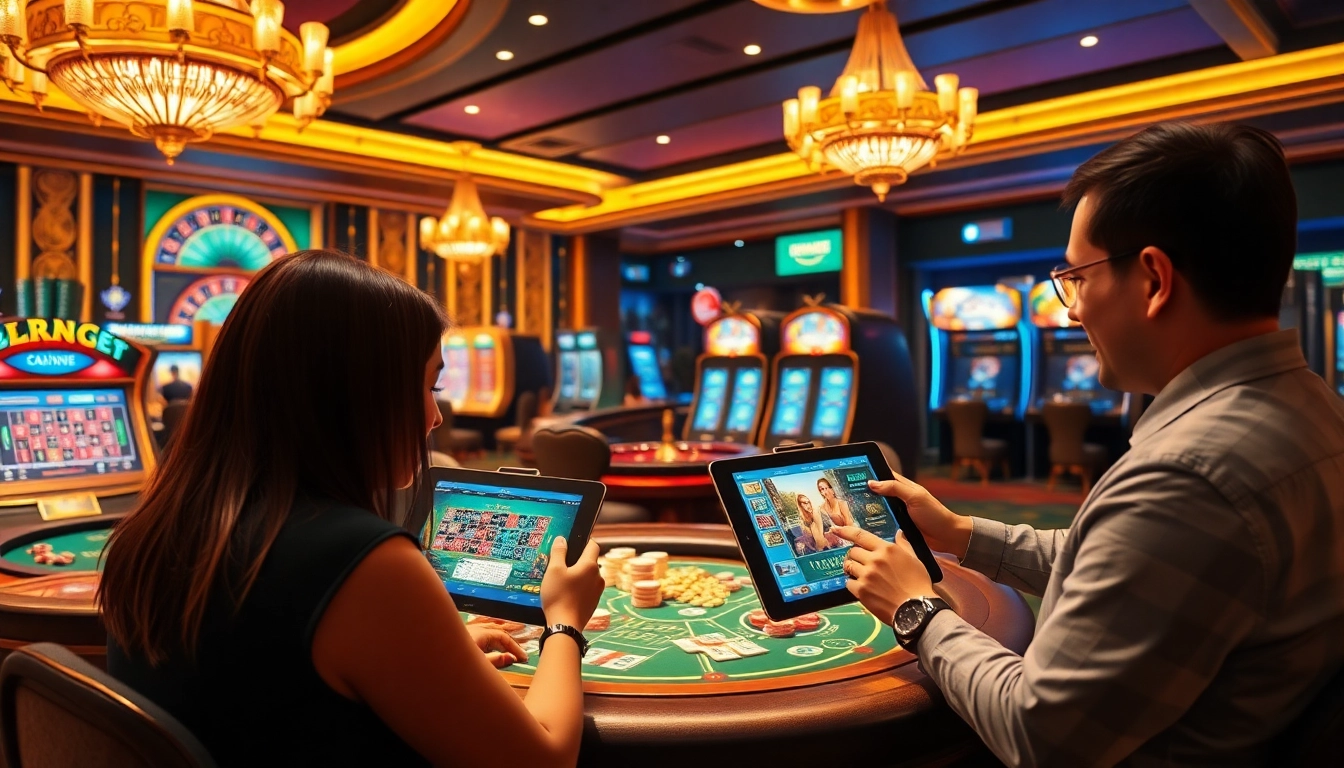 Experience luxury gaming at dom88.us.com with vibrant casino elements and excited players.