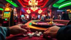 RR88 players engaged in high-stakes excitement at a luxurious casino roulette table.