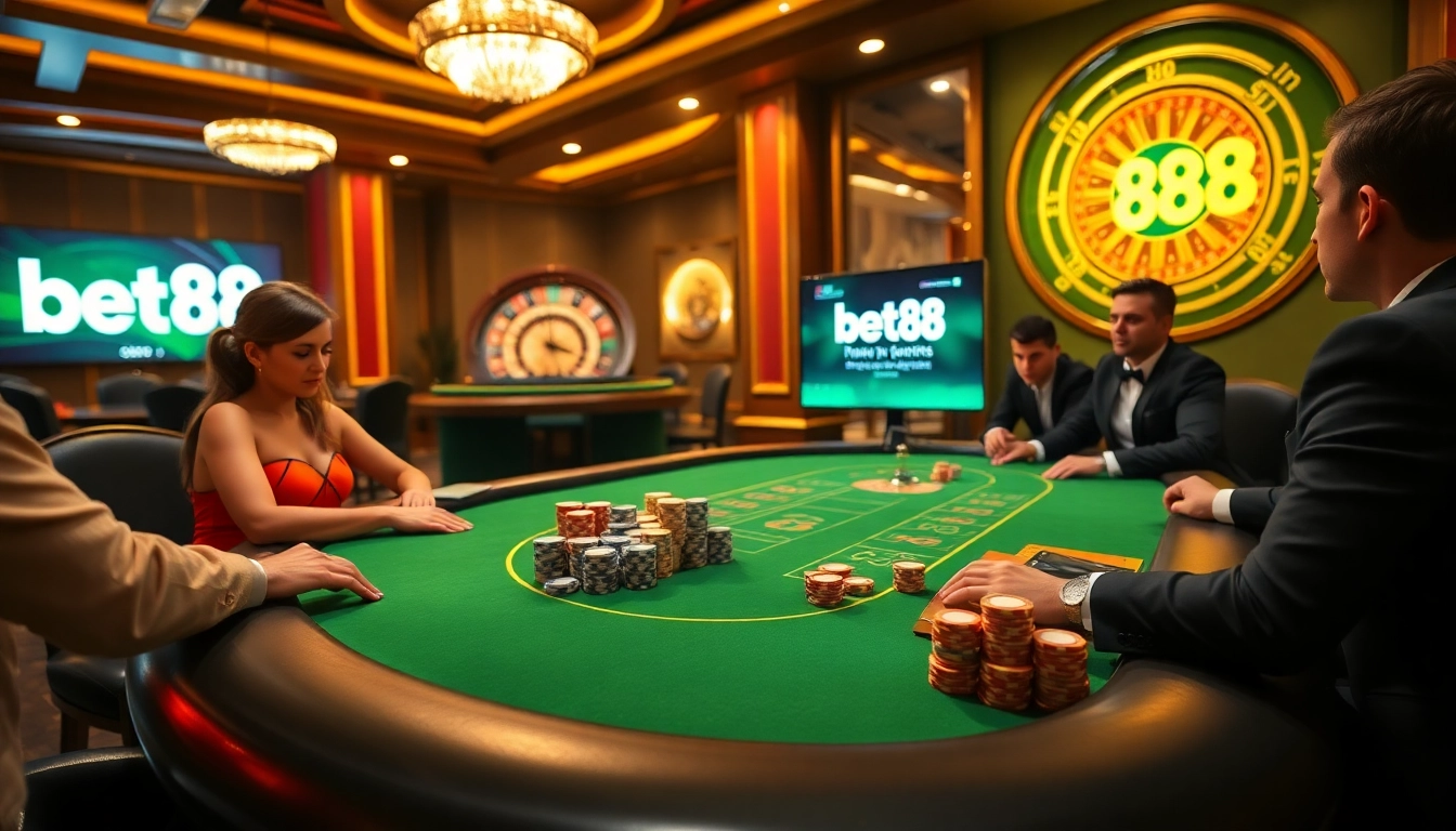 Experience the thrill of high-stakes poker at Bet88's luxurious casino atmosphere.