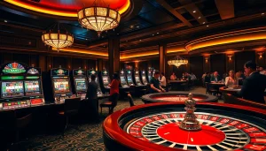 Players engage with lively casino games at Man88, showcasing vibrant slots and poker tables.