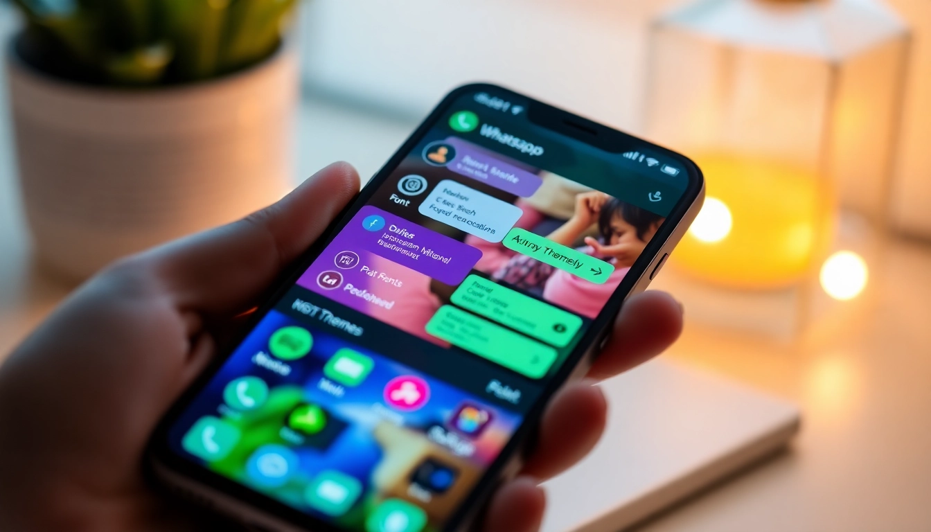 Engaging interface of GB WhatsApp app showcasing vibrant themes and customization options.