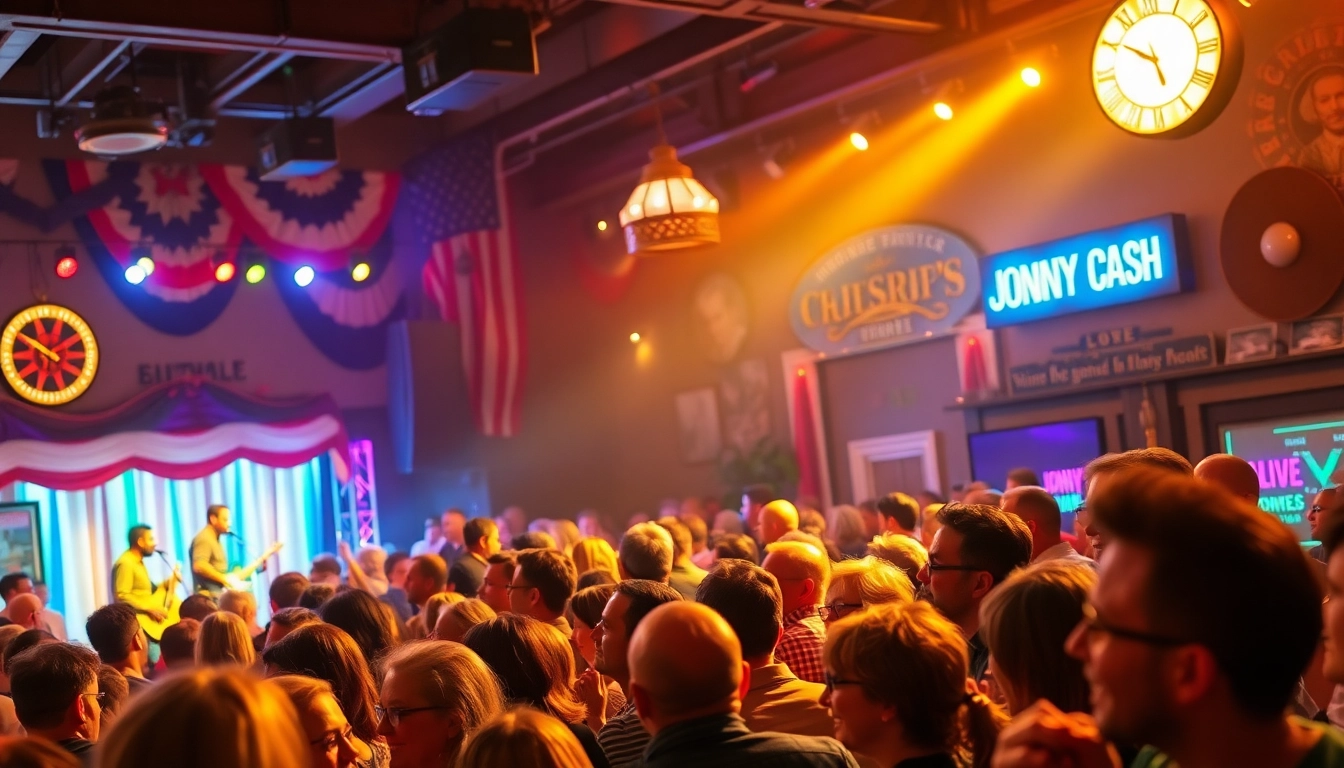 Event celebrating Johnny Cash's legacy at johnnycashbirthday.com, showcasing live music and joyful fans.