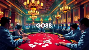 Experience the thrill of gambling at GO88 with lively poker tables and vibrant slot machines.