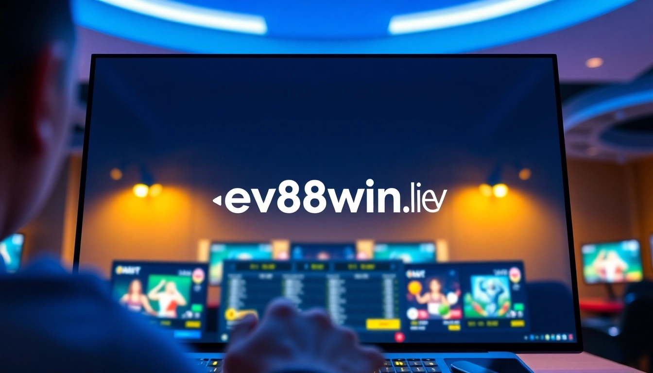 Engaging online gambling interface highlighting ev88win.live with vibrant colors and modern elements.