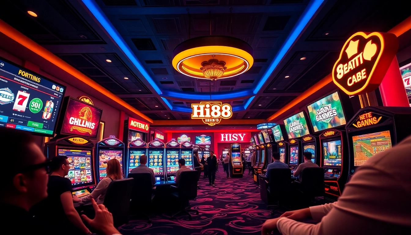 Experience the excitement of gaming at Hi88 on stimmgewitter.org with engaging visuals of players and digital gaming interfaces.