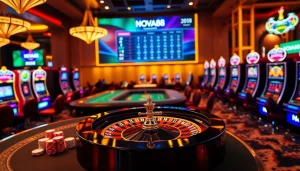 Experience thrilling online gambling with NOVA88's vibrant roulette table and exciting casino visuals.