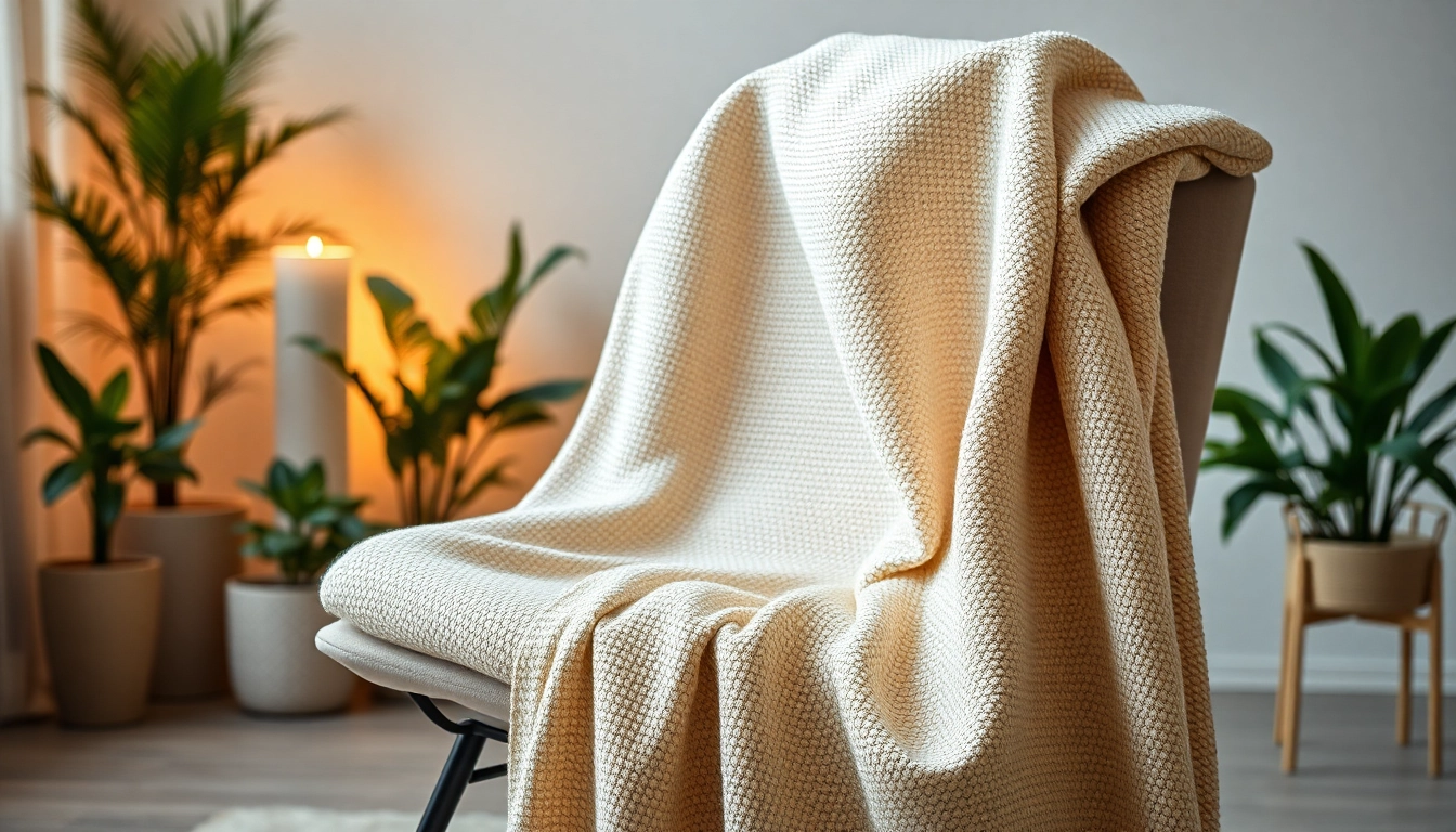 Luxurious bouclé stoffen fabric draped gracefully on an armchair in a modern setting.
