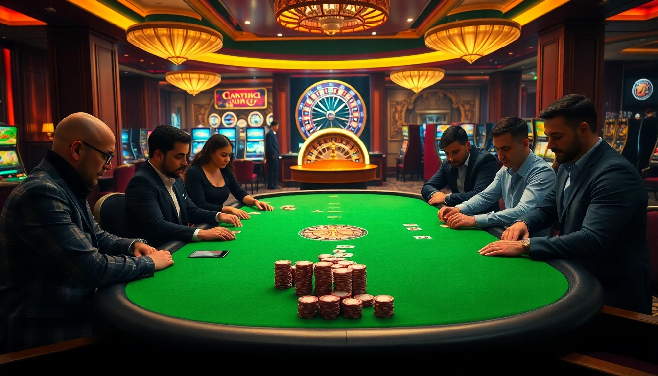 Engaging players at an elegant poker table featuring the ev88 game, showcasing excitement and strategy in a casino setting.